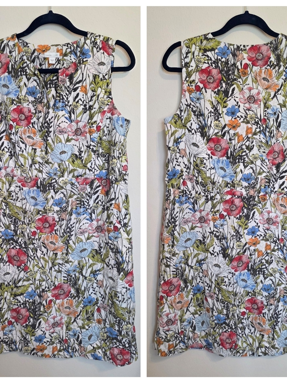 J. Jill Floral Sleeveless Mini Dress in White with Red, Blue & Orange Blooms